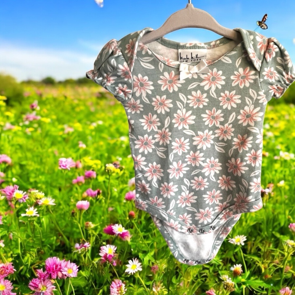 Nicole Miller Gray and Pink Floral Kids One Piece